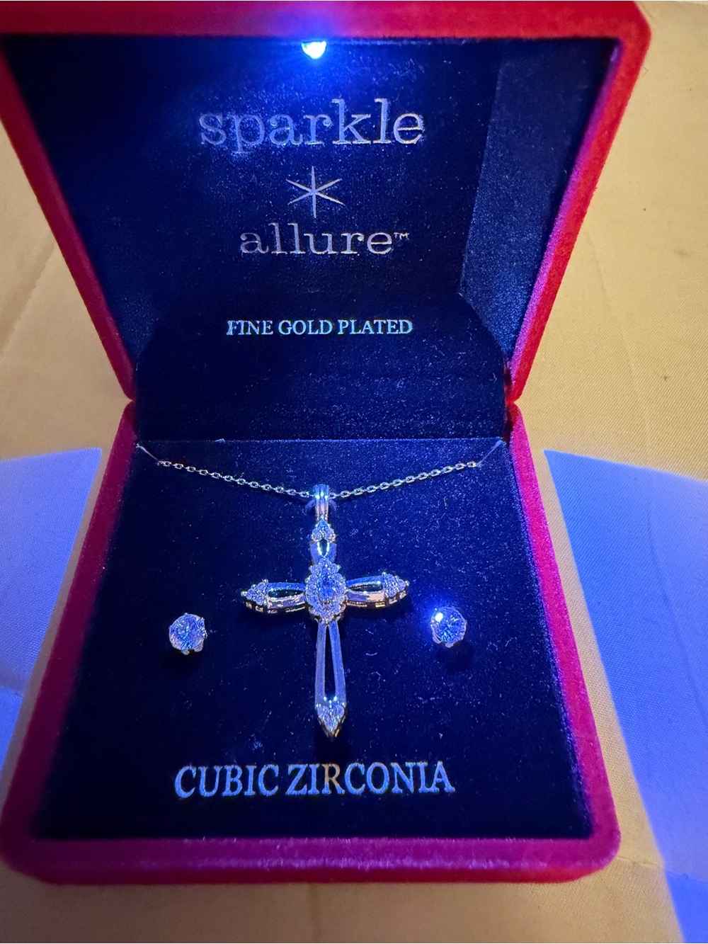 Sparkle Allure Gold-Tone Cubic Zirconia Cross Necklace in Gold box